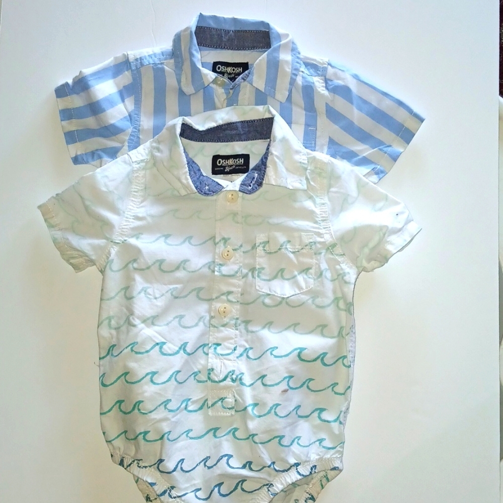OshKosh B’Gosh Baby Boy Short Sleeve Button Down Bodysuit | Size:6M(strip) & 9M